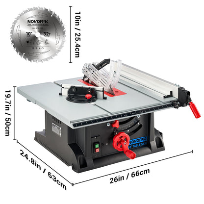 NOVORIK 10“ Portable Table Saw, 10 Inch Heavy-Duty Table Saw with 15 Amp Motor, Benchtop 10-Inch Table Saw with TCT Saw Blade for Woodworking Included - WoodArtSupply