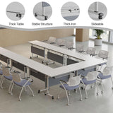 Generic Modern Conference Room Tables, Folding Flip Top Conference Table, White Mobile Training Table, Seminar Boardroom Table, Large Meeting Table for Office,Meeting Room,Classroom 4pcs 140cm WoodArtSupply