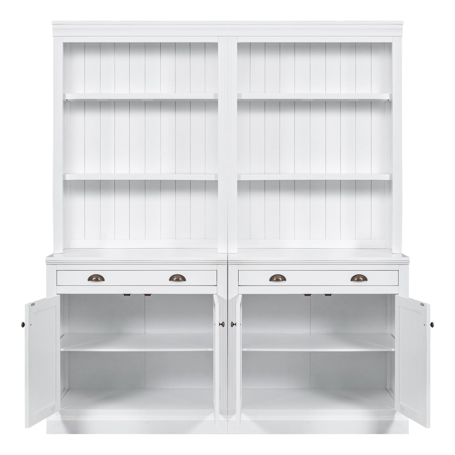 Merax 83.4" Tall Modern Solid Wood Bookshelf with LED Lighting, Doors, Drawers & Adjustable Shelves - 2 Piece Set - WoodArtSupply