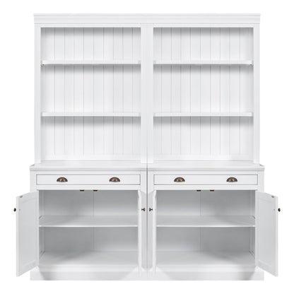 Merax 83.4" Tall Modern Solid Wood Bookshelf with LED Lighting, Doors, Drawers & Adjustable Shelves - 2 Piece Set - WoodArtSupply