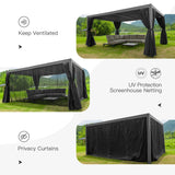 Domi Louvered Pergola 12' × 16', Outdoor Aluminium Pergola with Adjustable Roof, Curtains and Netting, Hardtop Gazebo for Patio, Deck, Garden, Yard, Beach(Gray) domi outdoor living