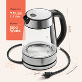 Speed-Boil Electric Kettle For Coffee & Tea - 1.7L Water Boiler 1500W, Borosilicate Glass, Easy Clean Wide Opening, Auto Shut-Off, Cool Touch Handle, LED Light. 360° Rotation, Boil Dry Protection Peach Street