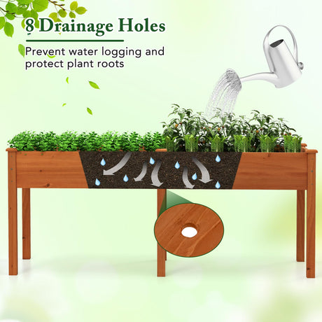Toolsempire Raised Garden Bed with Legs, Elevated Planter Box with Divider & 8 Drainage Holes, Fir Wood Garden Box for Vegetables, Flowers, Fruits & Herbs (Brown Yellow) Toolsempire