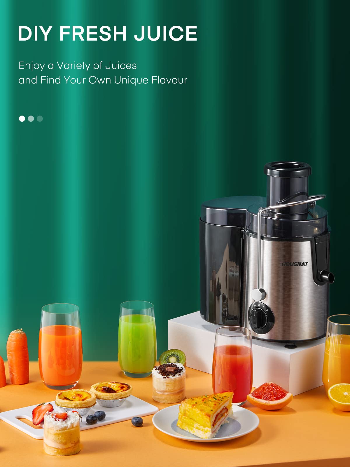 Juicer Machine, HOUSNAT Centrifugal Juicer,Extractor Max Power 800W Juice, 65MM Chute for Whole Fruit and Vegetables, Juice Extractor with 3 Speeds Quick Juicing, Easy to Clean, BPA Free,Silver HOUSNAT