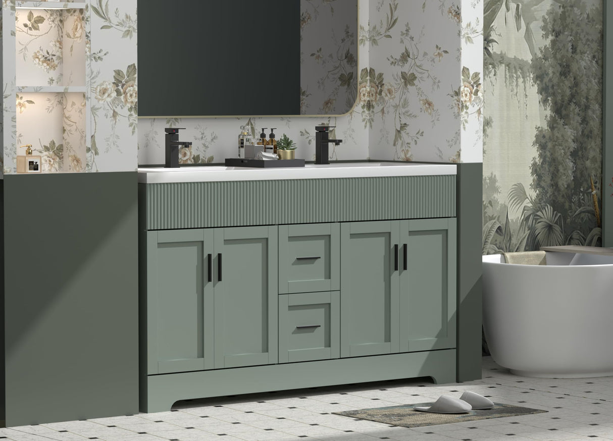 eclife 60" Bathroom Vanities Sink Combo with Painted Surface, Modern Drawered Cabinet W/Decorative Wave Lines, Undermount Double Sink, Matte Black Faucet Drain, Green eclife