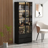 Homsee 4-Tier Black Bookcase with LED Lights, Glass Doors and Drawers for Stylish Storage Homsee
