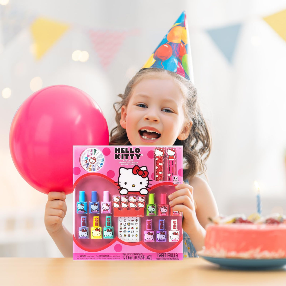 Hello Kitty Water-Based Nail Polish Set, Peel-Off Set with Glittery & Opaque Colors and Nail Accessories for Girls Kids, Perfect for Dress Up, Parties & Makeovers Ages 3+ by Townley Girl Townley Girl