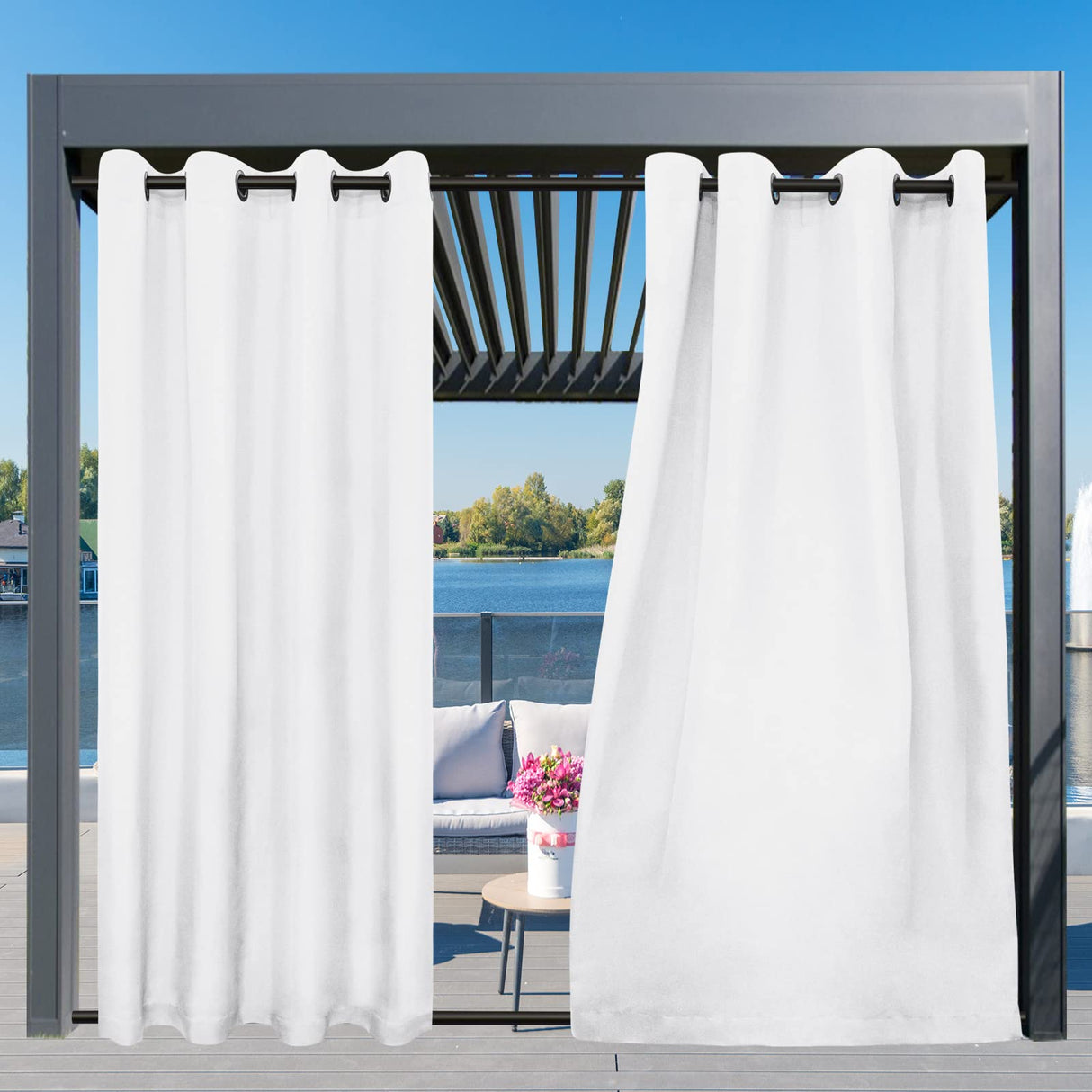 Easy-Going Outdoor Curtains Waterproof Windproof Weatherproof Curtain for Patio, Cabana, Porch, Pergola and Gazebo, Grommet Top and Tab Bottom Drape, 1 Panel, 54x84 inch, White Easy-Going