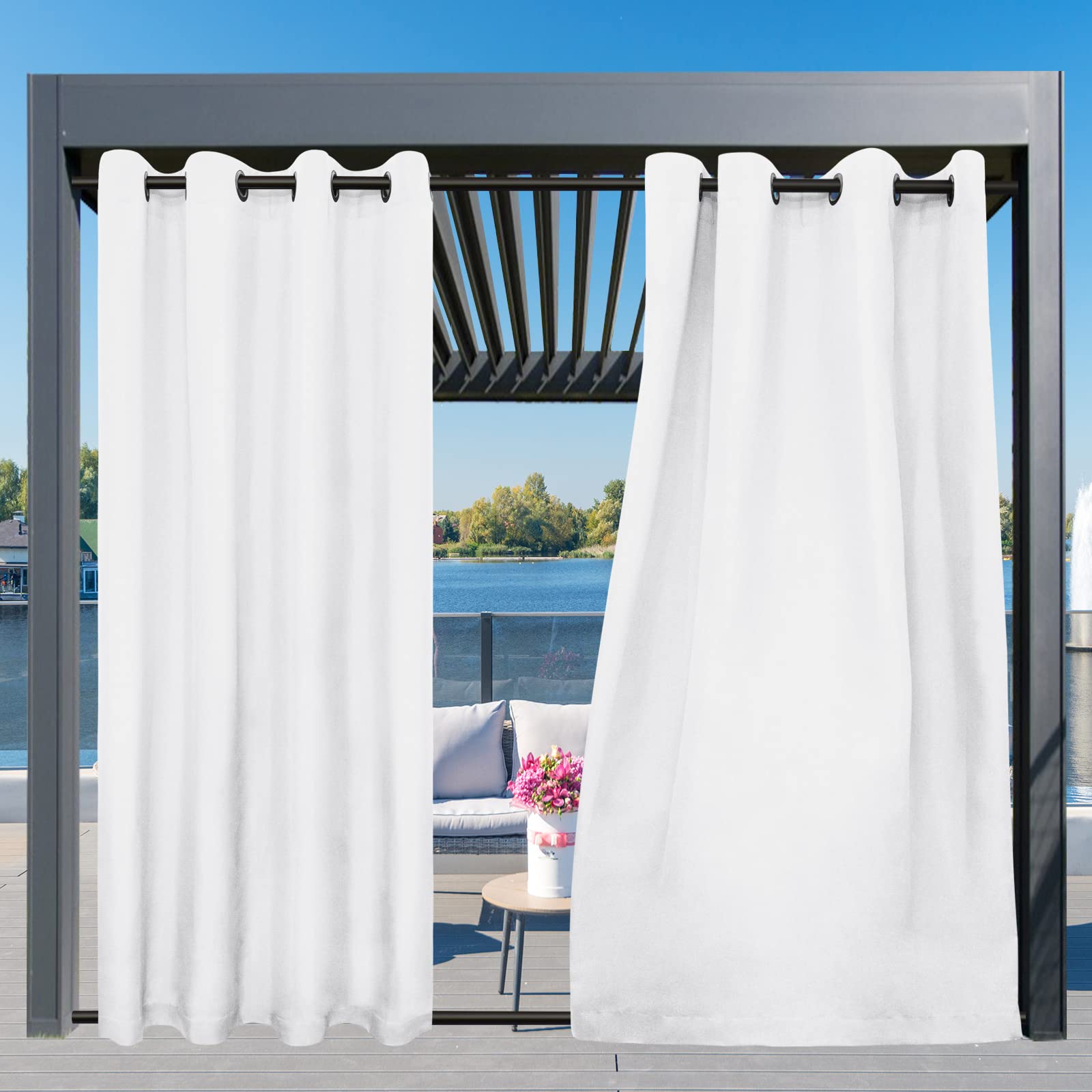 Easy-Going Outdoor Curtains Waterproof Windproof Weatherproof Curtain for Patio, Cabana, Porch, Pergola and Gazebo, Grommet Top and Tab Bottom Drape, 1 Panel, 54x84 inch, White - WoodArtSupply