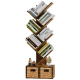 Vagusicc 6-Tier Retro Tree Bookshelf with Baskets - Elegant Floor Standing Bookcase for Home and Office Storage Vagusicc