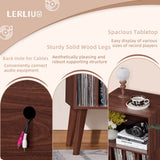 Lerliuo Record Player Stand, Walnut Turntable Stand Holds up to 160 Albums, Mid-Century Vinyl Storage Cabinet Table with Solid Wood Legs, Record Player Holder Dispaly Shelf for Bedroom Living Room Lerliuo