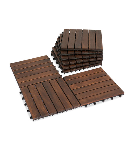 VICTORY RELAX Acacia Wood Decking Tiles 9PCS - Easy Snap Interlocking Deck Tiles for Patio Poolside Balcony Decor - All Weather Waterproof Flooring for Indoor & Outdoor (Round Joints) VICTORY RELAX