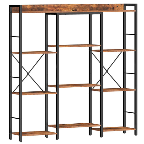 HOOBRO Triple 4-Tier Bookshelf, Bookcase with 10 Open Storage Display Shelves, Rustic Industrial Style Book Shelves, Wide Book Shelf for Living Room and Home Office, Rustic Brown and Black BF24SJ01 HOOBRO