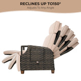 Grand patio Outdoor Recliner Air Pump 150° Lay Flat Reclining Chair with Independent Adjustable Back and Footrest Removable Olefin Cushion Flip-Up Table Wicker Beige 2PCS Grand patio