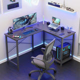 L-Shaped Wooden PC Desk for Gaming and Work - 50 Inch Writing Space-Saving Corner Table with CPU Storage Shelf, Side Bag, Home, Office, Black HOMEE