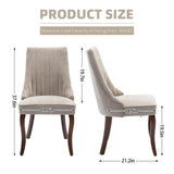 MZDOO Dining Chairs Set of 6，Linen Channel Tufted Kitchen Dining Room Chair with Curved Solid Wood Legs, Comfortable Fabric Upholstered Dining Chair for Dining Room, (Beige, 6pc) MZDOO