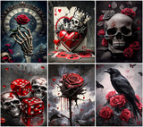 MBNTJHT 6 Pack Halloween Diamond Art Kits for Adults,Rose and Crow Diamond Painting Kits for Beginners,5D Round Full Drill Skull Gem Art Crafts for Home Wall Decor Gifts 12x16 Inch. MBNTJHT