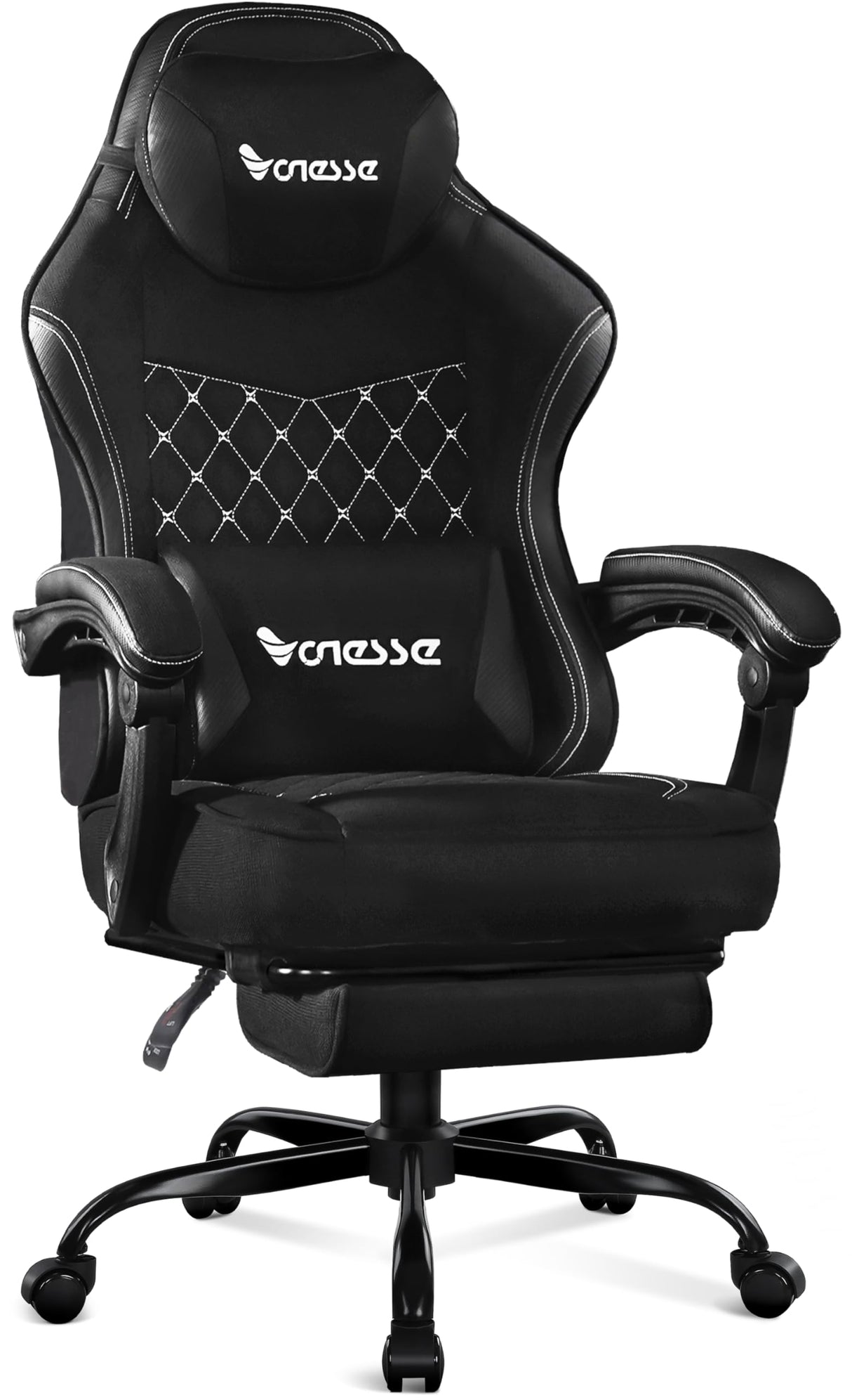 Vonesse Gaming Chair, Computer Chair Fabric with Pocket Spring Cushion, Office Chair with Footrest and Massage Lumbar Support, Reclining Gaming Chairs for Adults 250LBS (Black) Vonesse