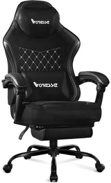 Vonesse Gaming Chair, Computer Chair Fabric with Pocket Spring Cushion, Office Chair with Footrest and Massage Lumbar Support, Reclining Gaming Chairs for Adults 250LBS (Black) Vonesse