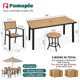 Pamapic 8-Piece Patio Dining Set，Outdoor Aluminum Furniture Set with Plastic-Wood Table Top,Outdoor Furniture Set with 6 Outdoor Stackable Chairs for Patio Garden Poolside (Teak) Pamapic