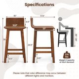 COSTWAY Solid Wood Bar Stools Set of 4, 24.5-inch Counter Height Chairs with Low Backrest and Footrest, Wooden Pub Barstools, Armless Kitchen Island Breakfast Stools for Dining Room, Cafe, Brown COSTWAY