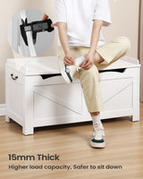 Hzuaneri 39.4" Storage Bench, Storage Chest, Lift-Top Storage Trunk with 2 Safety Hinges, Wooden Storage Box Chest Organizer for Bedroom, Entryway, Living Room, White SB04503X Hzuaneri