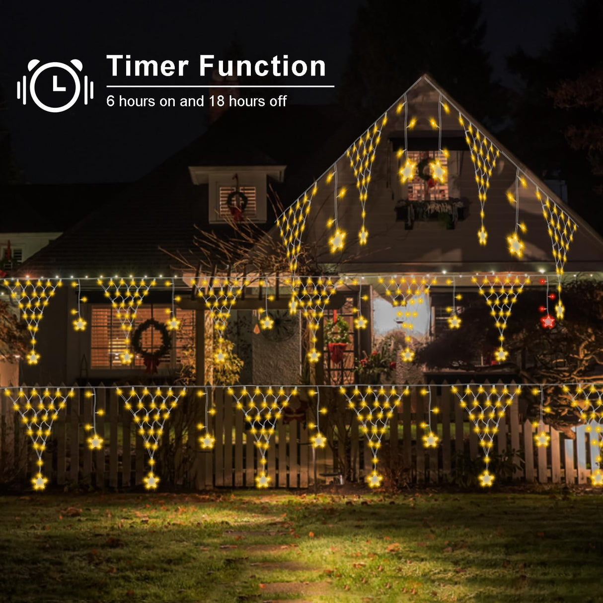 Christmas Net Lights,196 LED 13.1x1.9Ft Waterproof Outdoor Christmas Lights Net Lights Mesh Lights Mains Powered Timer Built in LED Net Lights Holiday Decor for Balcony Fence Roof Railing Wall DBFAIRY