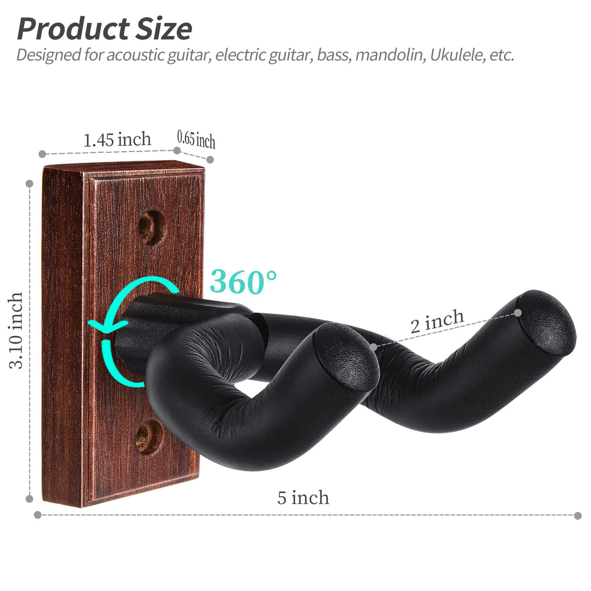 WOGOD Guitar Wall Mount Guitar Hanger Wall Holder - Guitar Wall Hangers Wall Hook Stand for Acoustic Electric Guitars Bass Ukulele - Solid Wood Wall Mount WOGOD