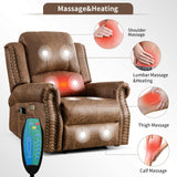 HAOMARKETS Classic Power Recliner Chair with Massage and Heat, Breathable Faux Leather Electric Recliner with USB Port, Overstuffed Reclining Sofa with Rivets for Living Room, Brown HAOMARKETS