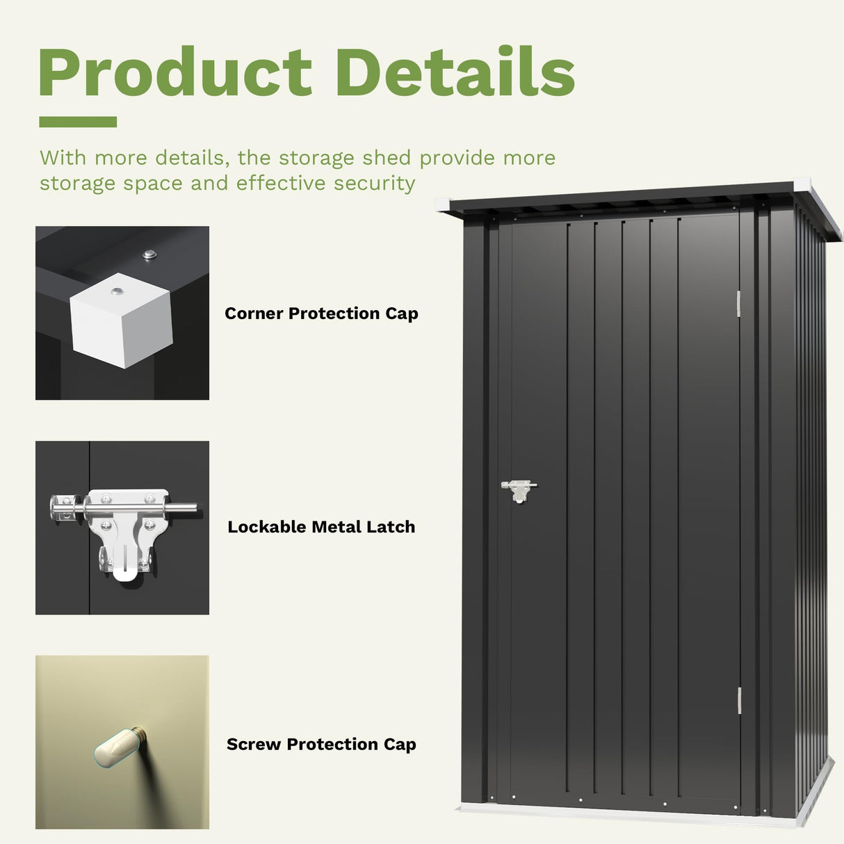 Devoko 3x3 FT Outdoor Storage Shed, Small Garden Tool Shed with Single Lockable Door, Metal Tool Storage Shed with Sloping Roof, Outside Shed for Backyard Patio Lawn, Black Devoko