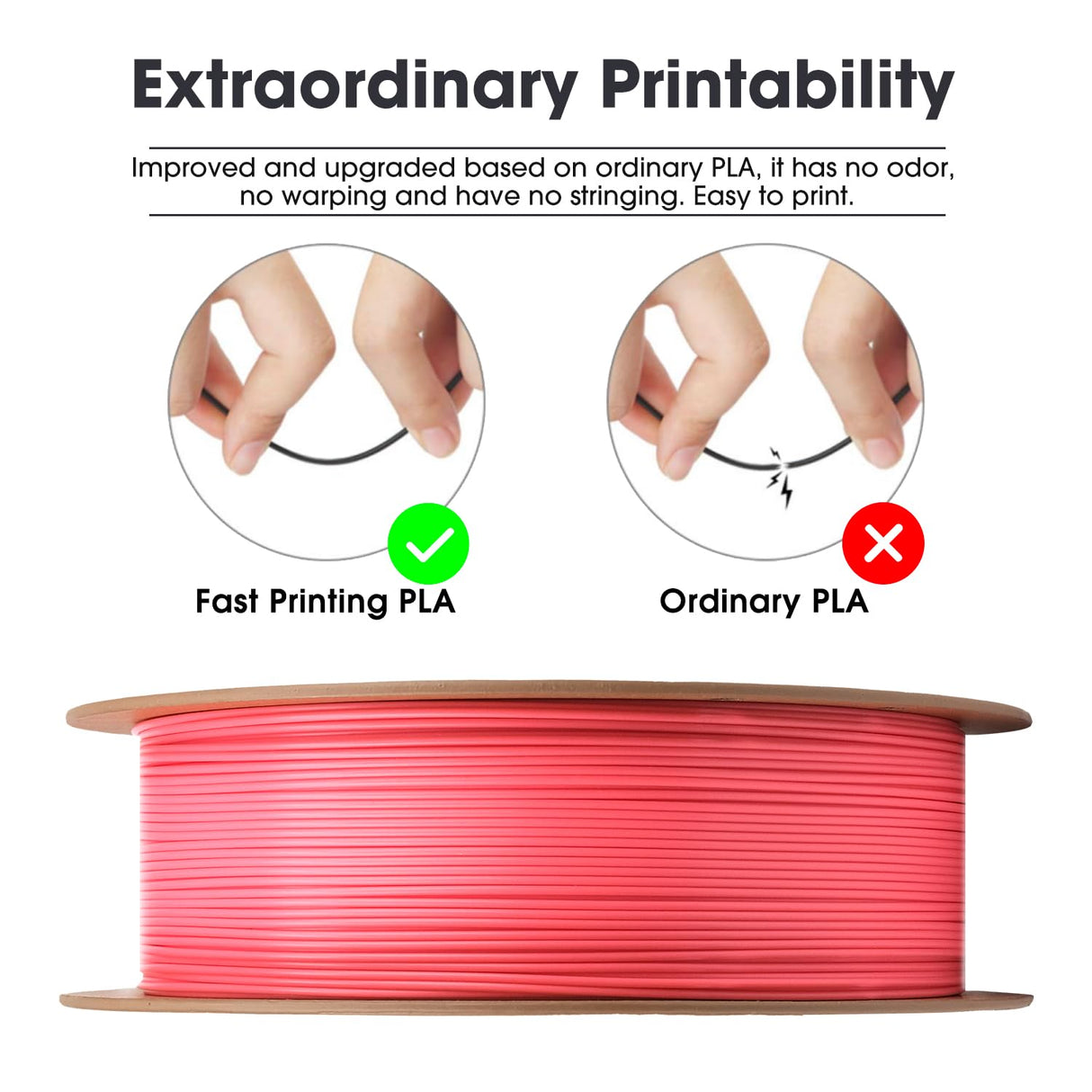 eSUN PLA Basic Filament 1.75mm, 3D Printer Filament High Speed PLA for Fast Printing, 1KG Spool (2.2 LBS) 3D Printing Filament for High Speed 3D Printers, Pink eSUN