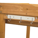 Outvita Outdoor Garden Potting Bench Table Work Bench with 2 Drawer, Storage Shelf, Metal Tabletop, 3 Hooks for Horticulture, Natural Wood Outvita