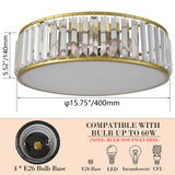 TEENYO Gold Flush Mount Ceiling Light Crystal Ceiling Light Fixtures Modern 4-Light Drum Shade Flush Mount Crystal Ceiling Lighting for Living Room Bedroom, 16-Inch TEENYO