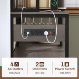 Itaar 45.3 Inch Farmhouse Bakers Rack with Power Outlet, LED Light and Storage Solutions in Grey Itaar