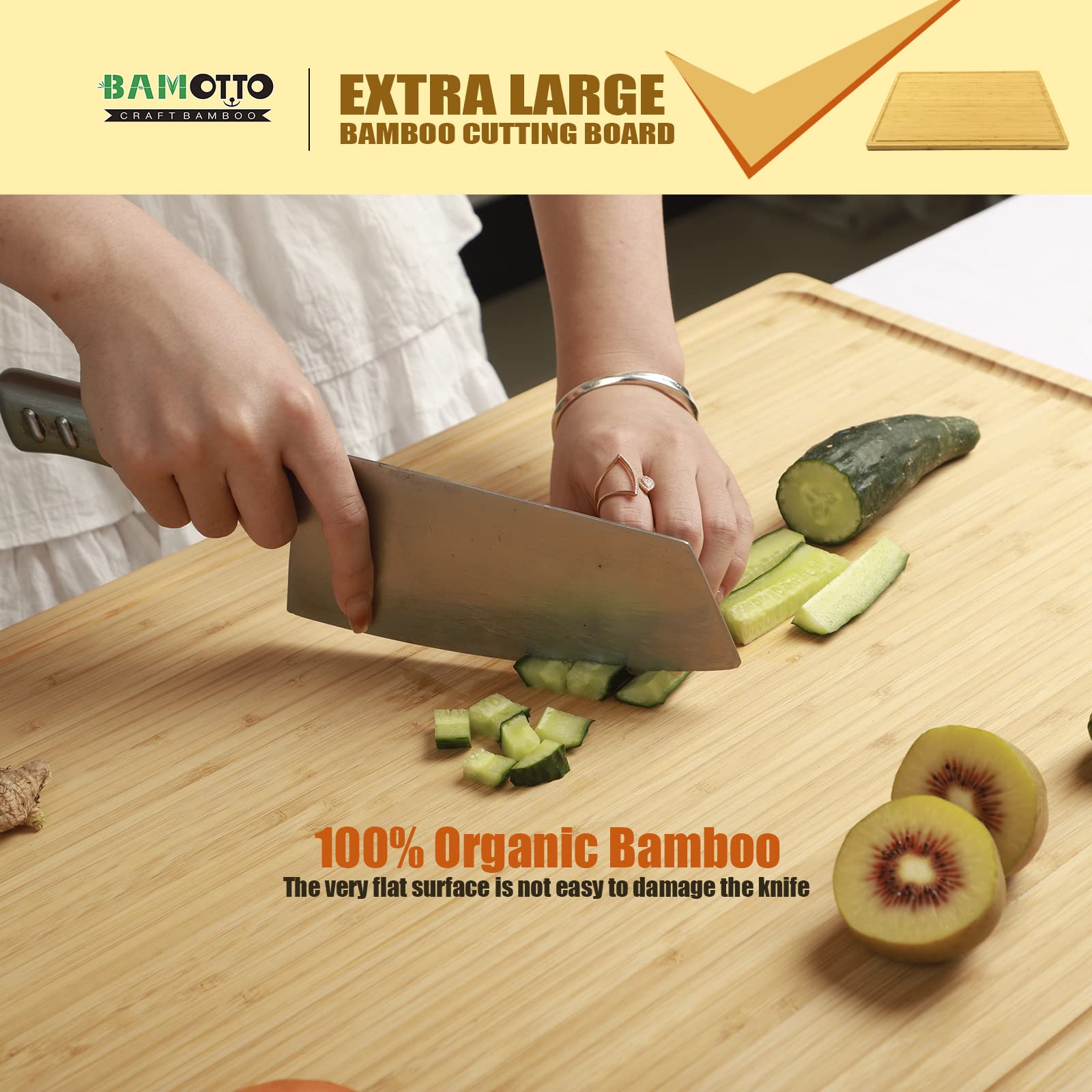 Extra Large 100% Organic Bamboo Cutting Board, 24x18 Inch Butcher Block Chopping/Carving Board with Handle and Juice Groove for Turkey, Meat, Vegetables, BBQ (XXL, 24" x 18"） - WoodArtSupply