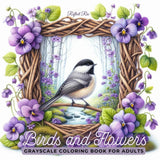Birds and Flowers Coloring Book: Beautiful Rustic Frames with Birds and Scenic Views for Stress Relief - Adult Grayscale Coloring Book (Magical World Inside A Little Thing) Majosta