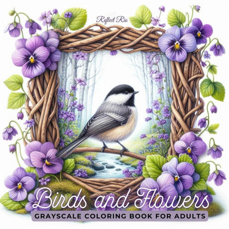 Birds and Flowers Coloring Book: Beautiful Rustic Frames with Birds and Scenic Views for Stress Relief - Adult Grayscale Coloring Book (Magical World Inside A Little Thing) Majosta