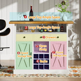 52 Inch Large Home Bar Unit with Foot Rail, 4-Tier Storage Bar Table with 3 Drawers, Farmhouse Wine Bar Cabinet with 9 Wine Rack & 2 Barn Doors, Home Bar Unit with Storage for Living Room, White 4ever2buy