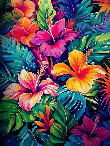 YUINJP Colorful Hibiscus and Tropical Flowers 5D Diamond Painting Kits for Adults Beginners Floral Round Full Drill Diamond Art, DIY Paint by Diamonds Dots Art Kits, Home Wall Decor 30x40cm YUINJP