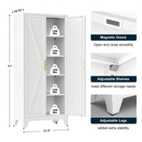 LCAOPC 71" Tall Metal Storage Cabinet with 2 Doors and 4 Adjustable Shelves, 5-Tier Kitchen Pantry Storage Cabinet for Kitchen, Living Room, Dining Room and Office, White LCAOPC