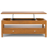 SIMPLIHOME Warm Shaker SOLID WOOD Wide Rectangle Transitional Lift Top Coffee Table for The Living Family Room, 48 inch, Light Golden Brown SIMPLIHOME