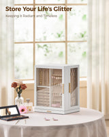 Glimmloop 360° Rotating Jewelry Box with 5 Drawers, Spacious Vertical Jewelry Organizer with Glass Window, Jewelry Storage Case, Dustproof & Moisture-resistant Design, White Glimmloop