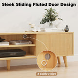 Buenhomino TV Stand for TVs Up to 75 Inches, Boho Entertainment Center Wood TV Stand with Fluted Sliding Doors & Shelves, TV Console Table Media Cabinet with Storage for Living Room Bedroom, Natural Buenhomino