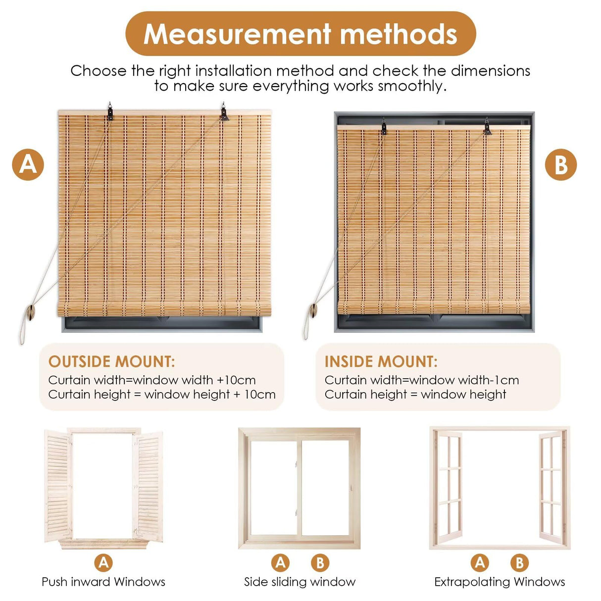 Bamboo Blinds for Interior Windows, Easy to Install Bamboo Shades for Indoor Windows, Custom Roller Shades for Indoor Window and Outdoor Patio, 23" W x 48" H BAYUE