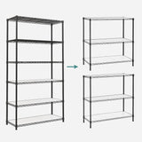 SONGMICS 6-Tier Storage Shelves, Wire Shelving Unit, Kitchen Metal Shelves, Storage Rack with Adjustable Shelves, Shelf Liners, 8 Hooks, for Garage, 13.8 x 35.4 x 69.7 Inches, Black ULGR096B01 SONGMICS