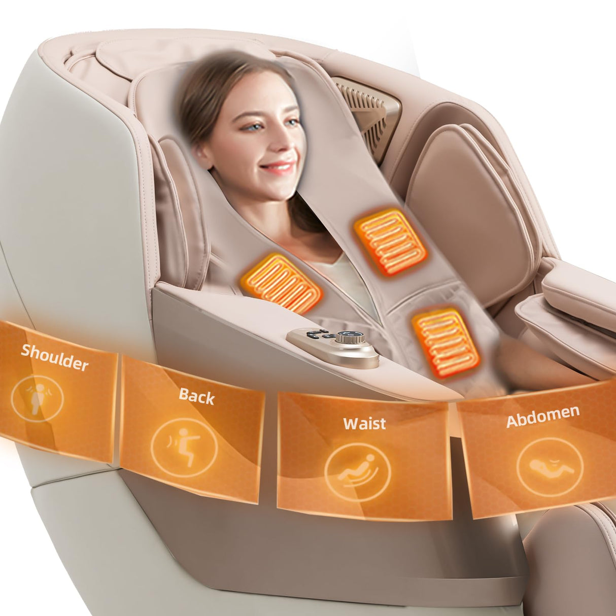 MassaMAX MT339 4D Massage Chair, Full Body Shiatsu Recliner with Electric Extendable Footrest, Zero Gravity, SL Track, Deep Yoga Stretch, 15 Modes, AI Voice Control, Foot Rollers, and Heating (Golden) MassaMAX