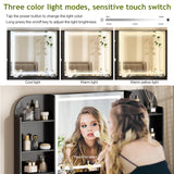 YYJ 42" Makeup Vanity Desk with Mirror and Lights, & Power Outl,Glass Top Big Vanity Table with 9 Drawers& 8 Storage Shelves,Dressing Table Set with Chair for Bedroom, Black.. YYJ