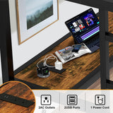 MAKIAAP Loft Bed with Desk & Ladder, Metal High LoftBed Frame with LED Lights & Charging Station, Sturdy Noise-Free Loft Bed for Kids, Teens & Adults, Space-Saving Design (Black, Queen) MAKIAAP