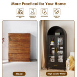 VEXPOR 73In Tall Metal Arched Cabinet, Arched Display Pantry Cabinet with Glass Door, Modern Farmhouse Bookcase with 1 Drawer and 2 Adjustable Shelves for Living Room, Black, Assembly Required VEXPOR