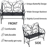 HLC Outdoor Bench Patio Outdoor Sturdy Rust-Resistant Garden Bench Butterfly Cast Iron Metal with Armrests for Garden, Park,Yard, Patio, Porch, Lawn Double Seats Black HLC